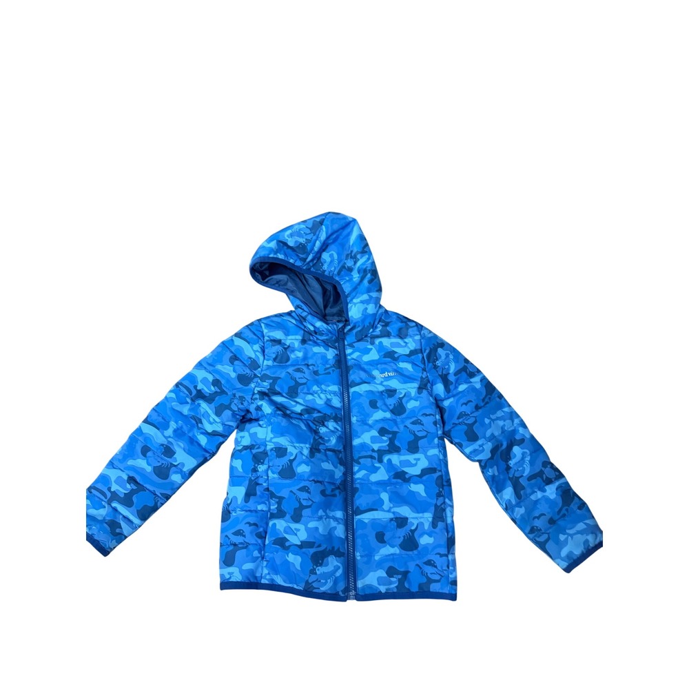 Vineyard Vines Boys Blue Whale Camo Hooded Puffer Jacket Size 6 Full Zip